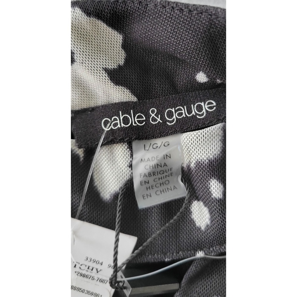 Womens Top-CABLE & GAUGE-black/white pattern stretch knit 3/4 Size L - Picture 9 of 13